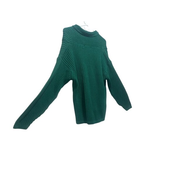 Vintage Eddie Bauer Chunky Knit Sweater Mens Medium Green Shawl Cowl Neck Preppy - Picture 11 of 13